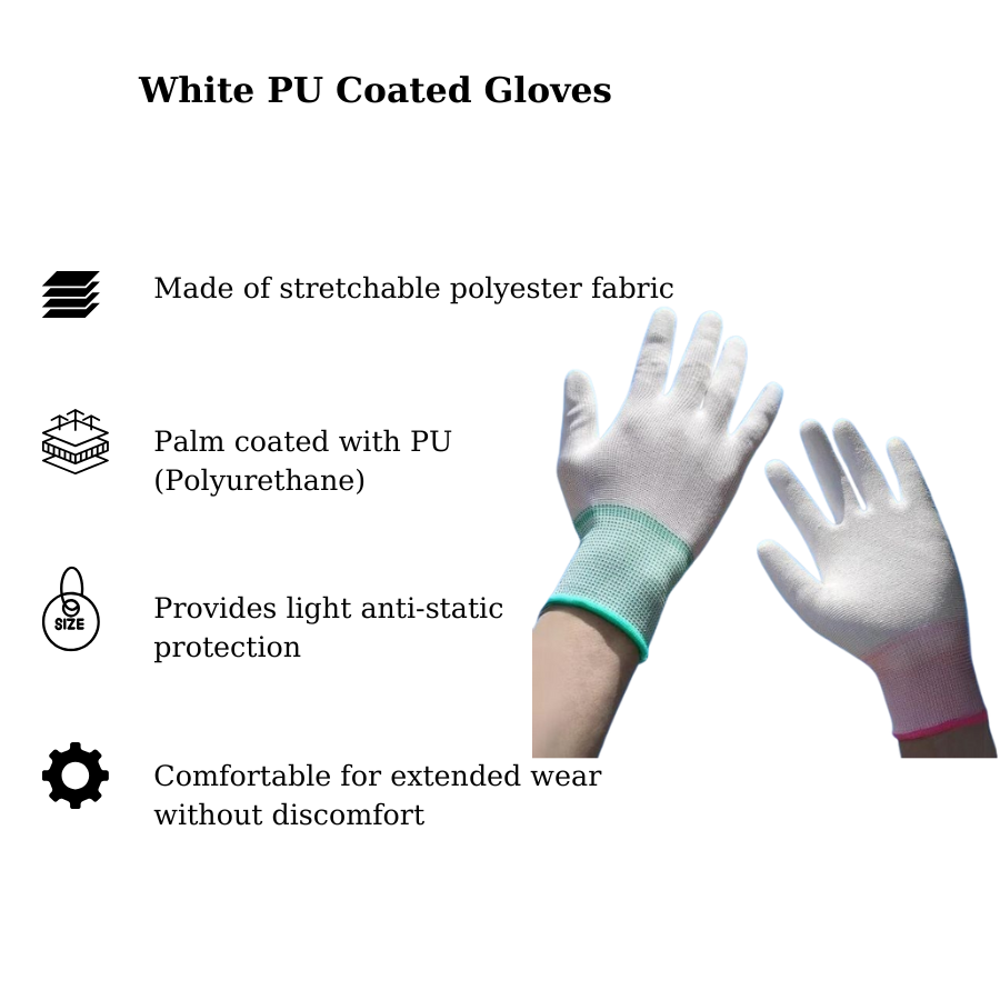 Găng tay phủ PU màu trắng